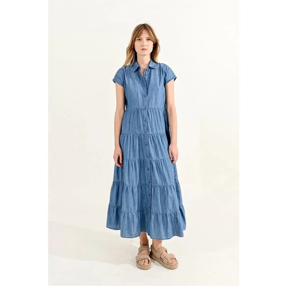 Molly Bracken Denim Shirt Dress, Blue, Tiered, size Medium